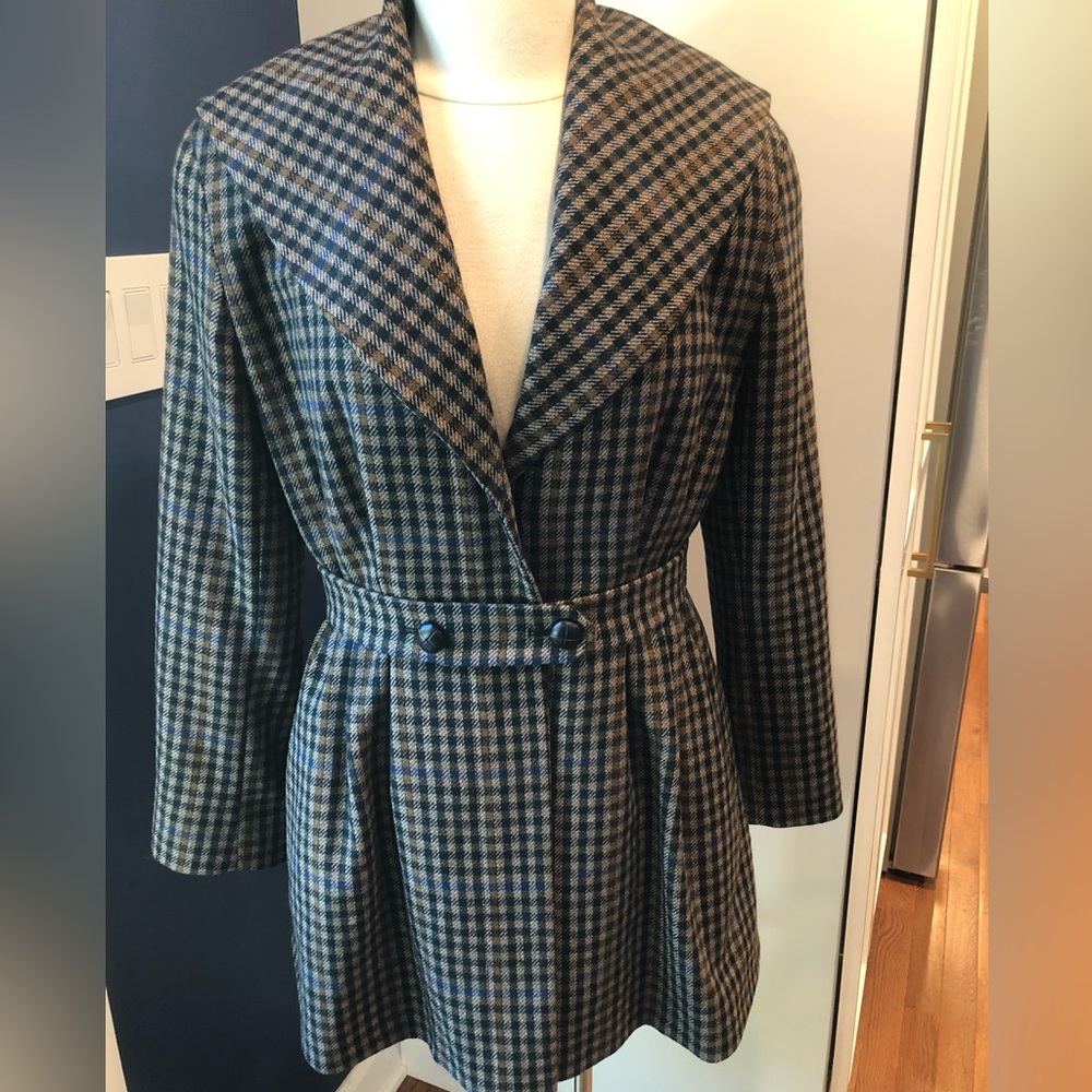 Laura Ashley Vintage 80s Plaid Shawl Collar Coat